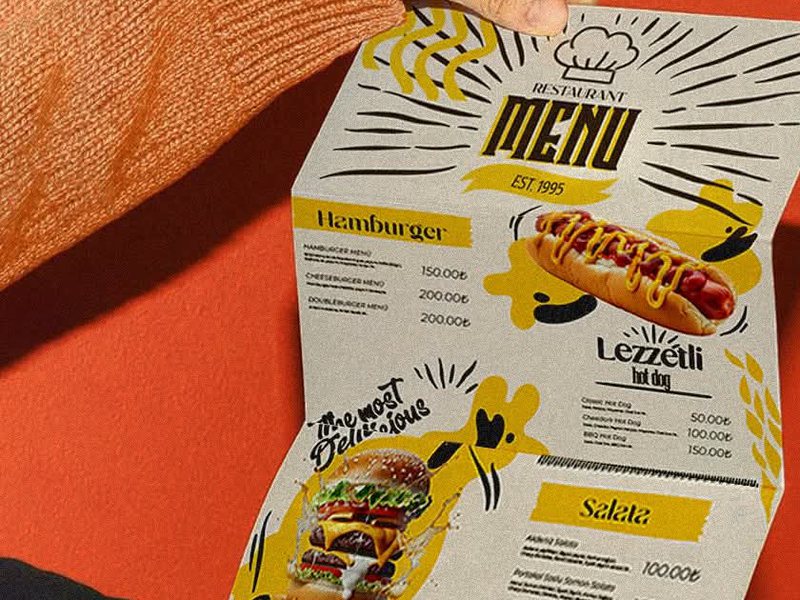 Restoran için katlamalı baskılı menü